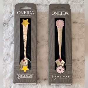 Oneida New Tabletalk spoon #1 mom, #1 dad stainless steel teaspoon.